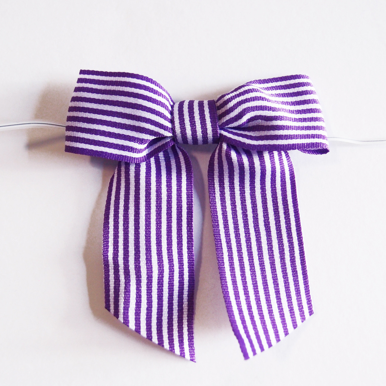 Purple and White Striped Pre-tied 3" Bow w/Twist-tie