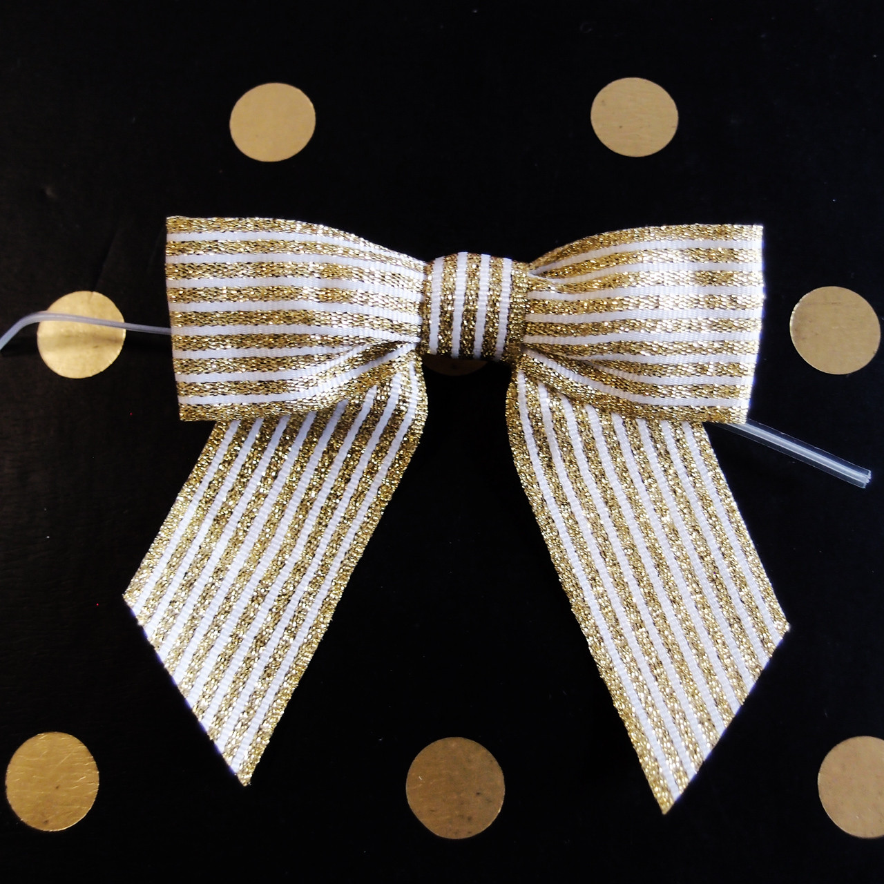 Metallic Gold and White Striped Pre-tied 3" Bow w/Twist-tie