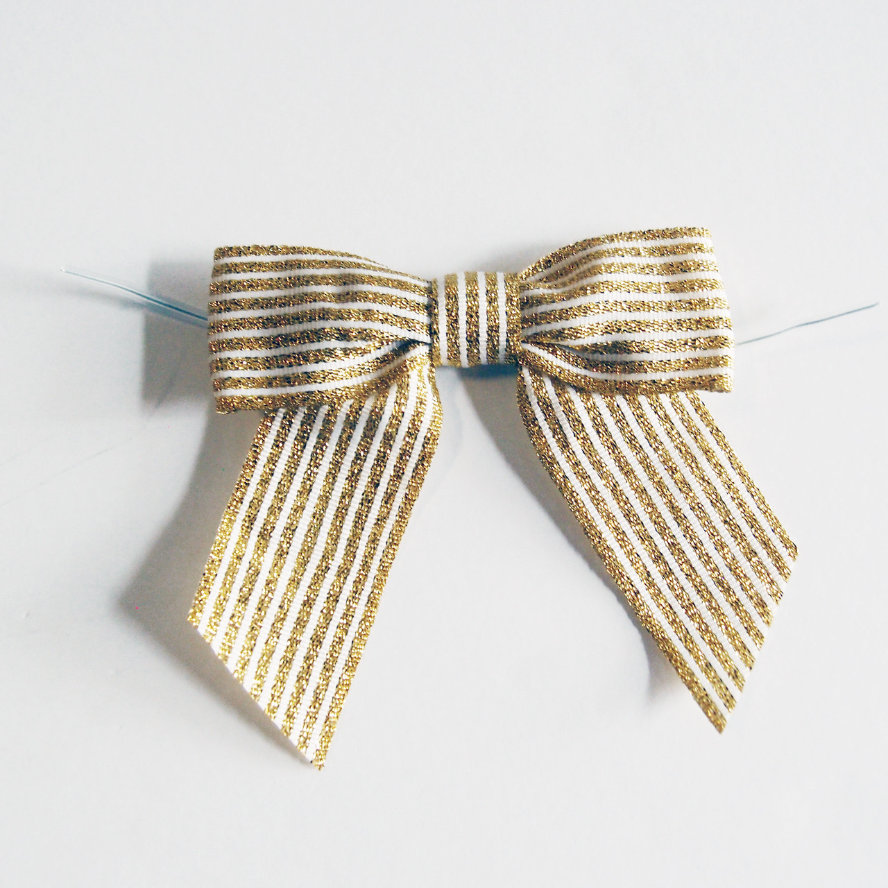 Metallic Gold and White Striped Pre-tied 3" Bow w/Twist-tie