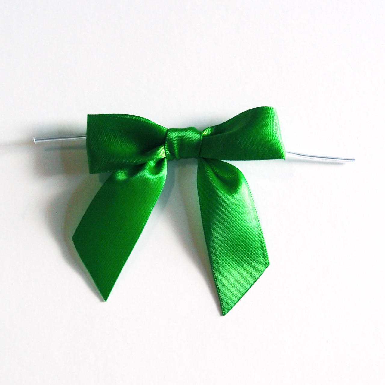 Kelly Green Satin Pre-tied Bows w/Twist-tie (3 sizes)