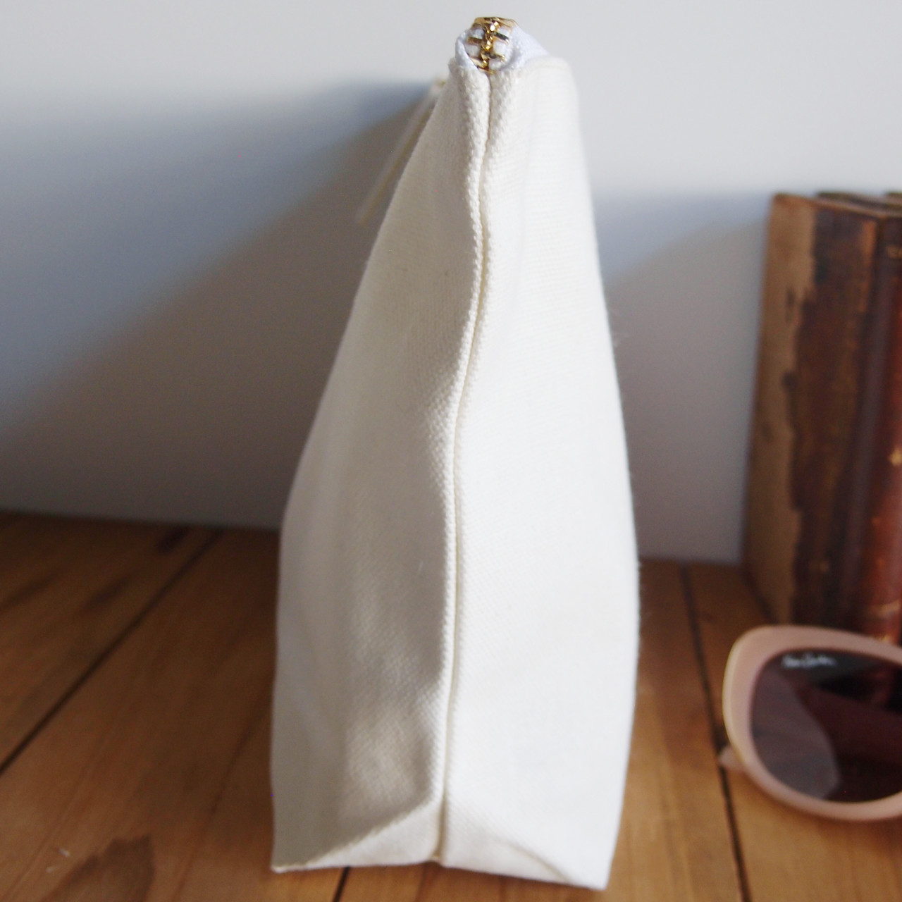 White Cotton Zipper Bag Standup Pouch with Gold Zipper