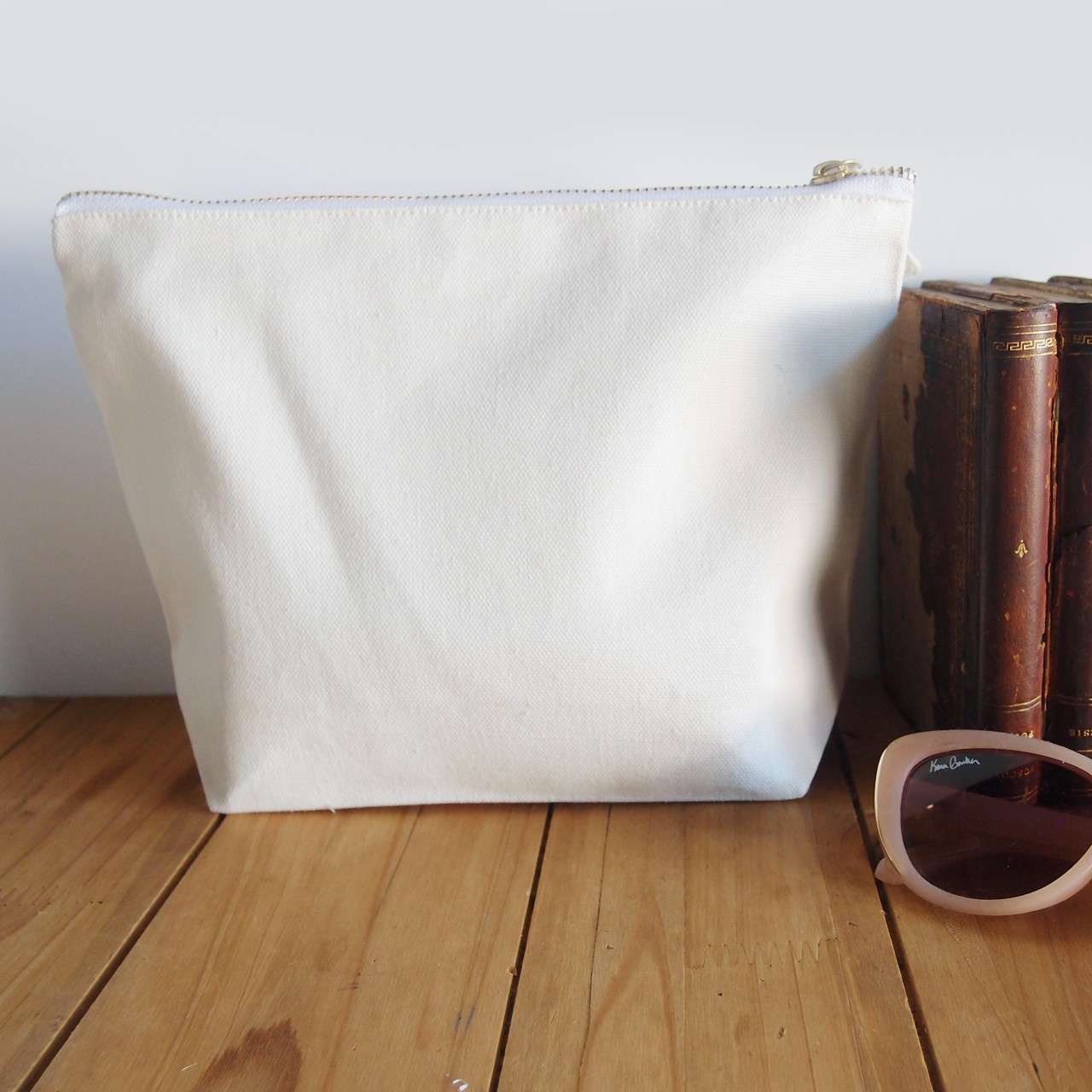 White Cotton Zipper Bag Standup Pouch with Gold Zipper