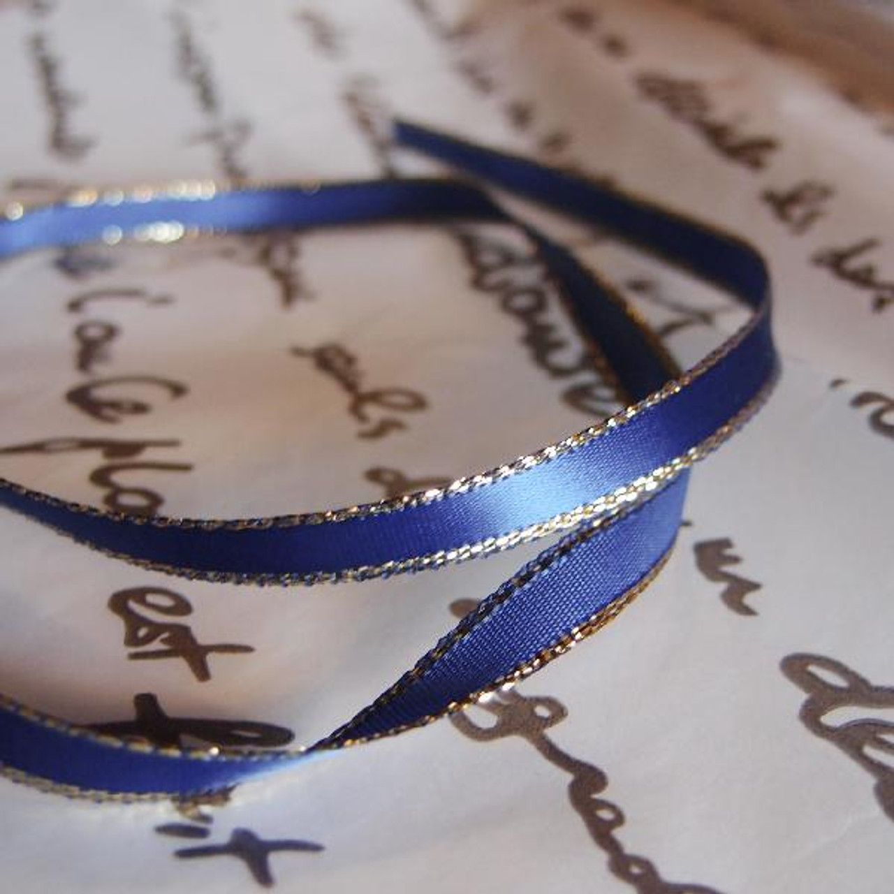 Navy Blue Satin with Gold Edge Ribbon ¼ inch