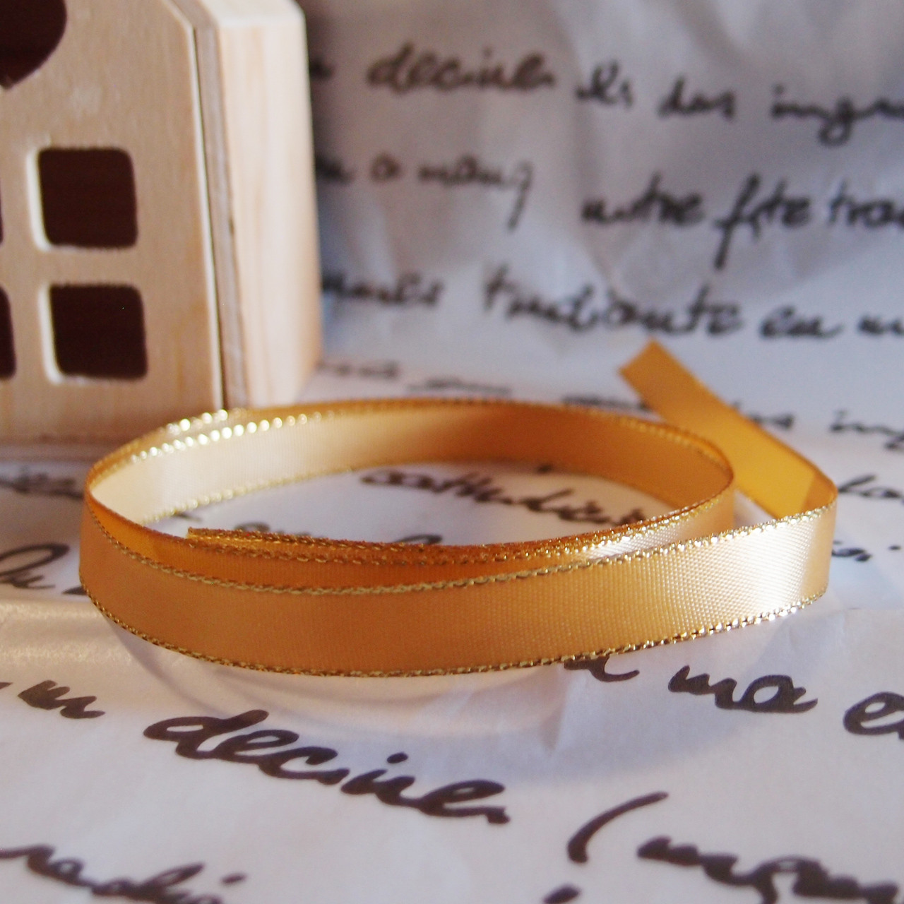 Gold Satin Ribbon with Gold Edge ⅜ inch
