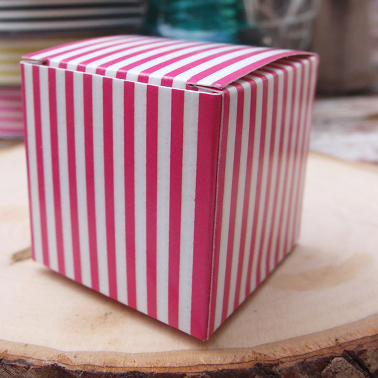 2"x2"x2"Paper Square Box-Hot Pink Stripes
