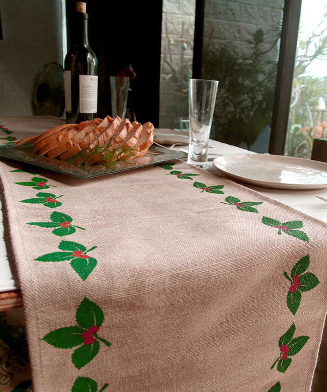 Mistletoe Printed Jute Cotton Blend Table Runner 13 x 108 inches, Christmas Table Runners |  Packaging Decor