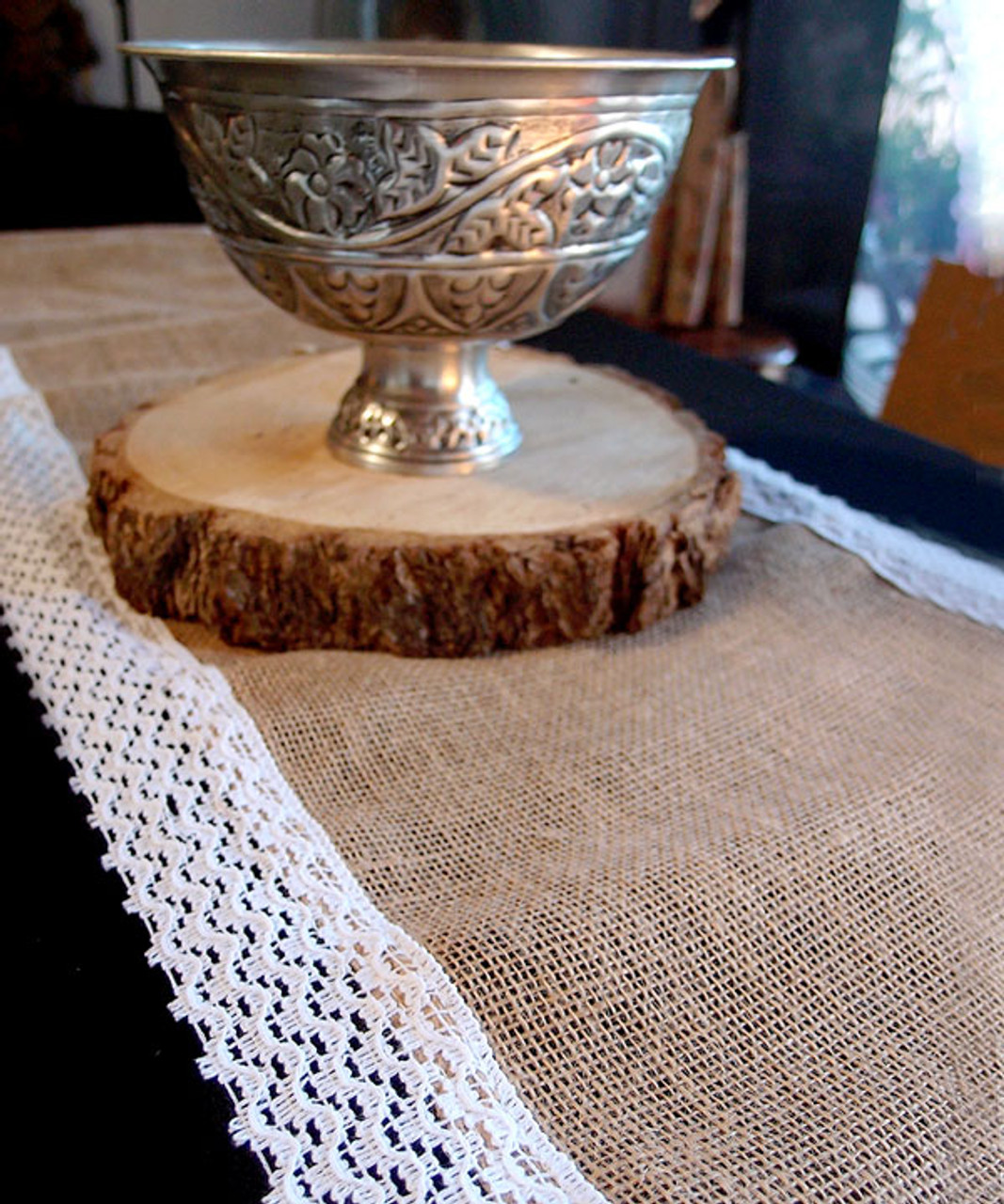 14"x108" Burlap Jute with Lace  Accents Table Runner