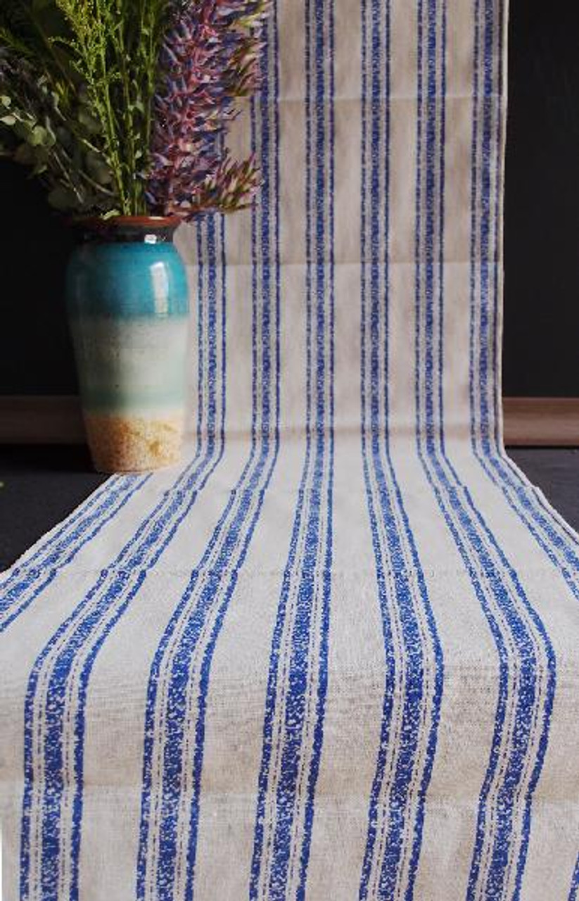 14 1/2"x108" Ocean Blue Linen Table Runner with Selvaged Edge