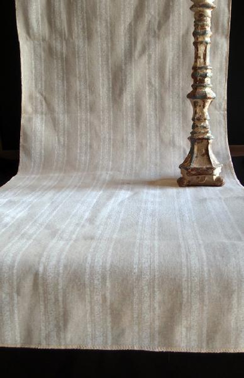 19"x108" White Stripes Linen Table Runner with Selvaged Edge