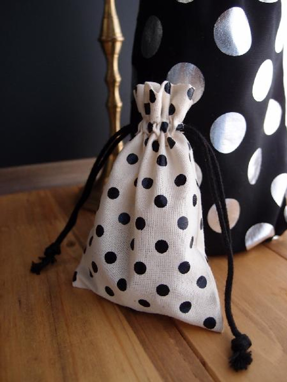 Cotton Bag with Black Dots 3.5" x 5" (B176-79), Wholesale Cotton Bags, Wholesale Gift Packaging | Packaging Decor