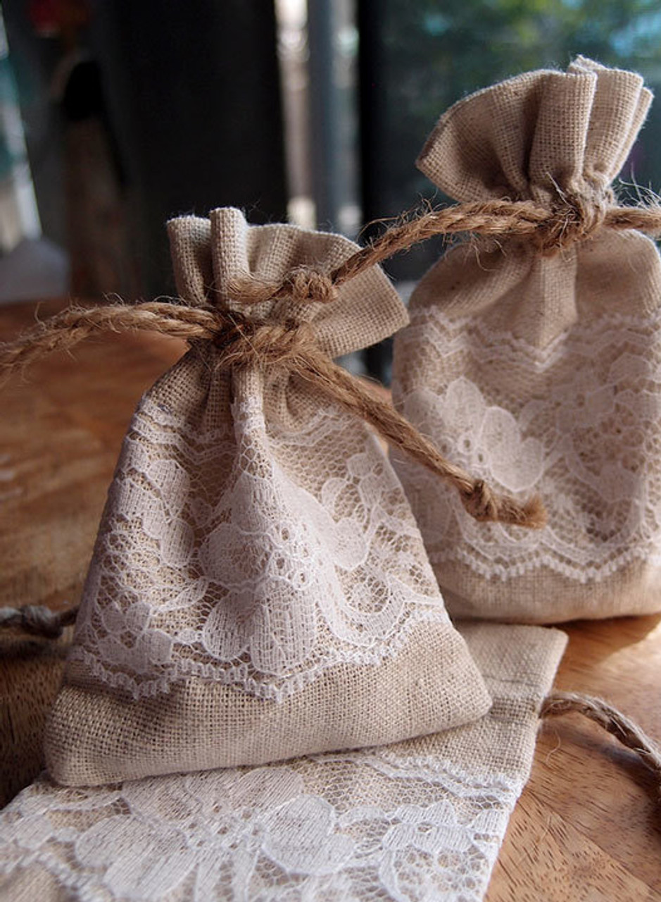 Linen Bag with Lace - 3"x4"