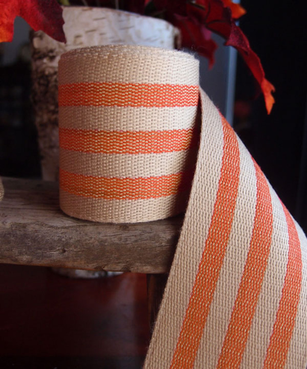 Orange Striped Faux Burlap Ribbon (2 sizes)