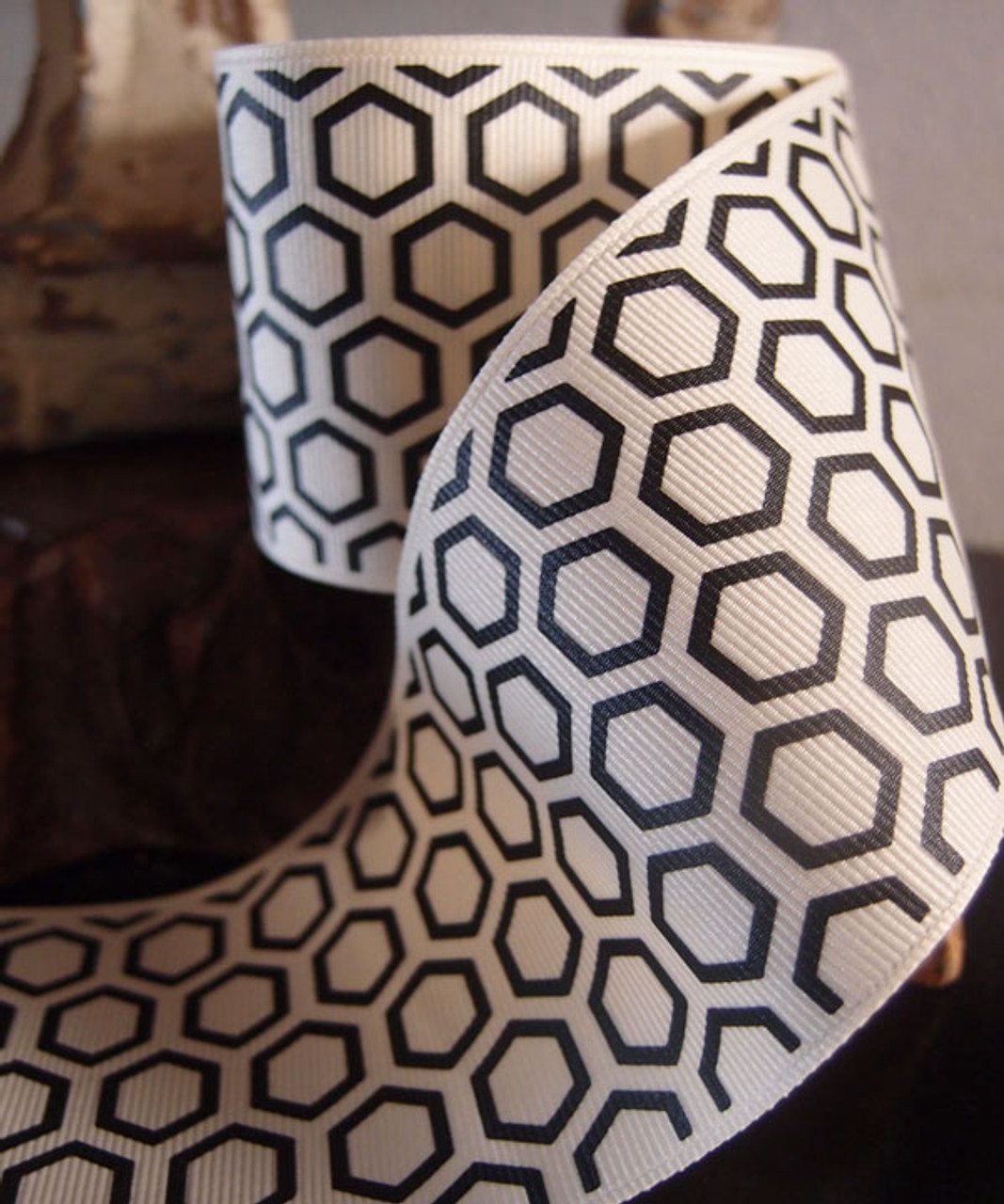 Black Hexagon Print Grosgrain Ribbon (2 sizes)