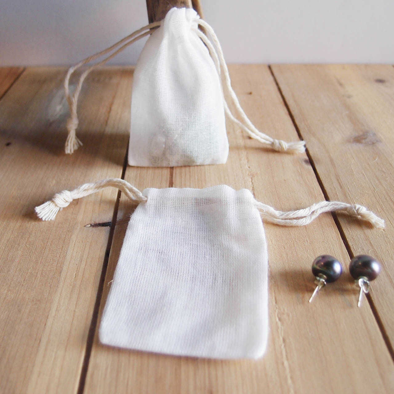 Cotton See-thru Muslin Bags with Cotton Drawstring (9 sizes)