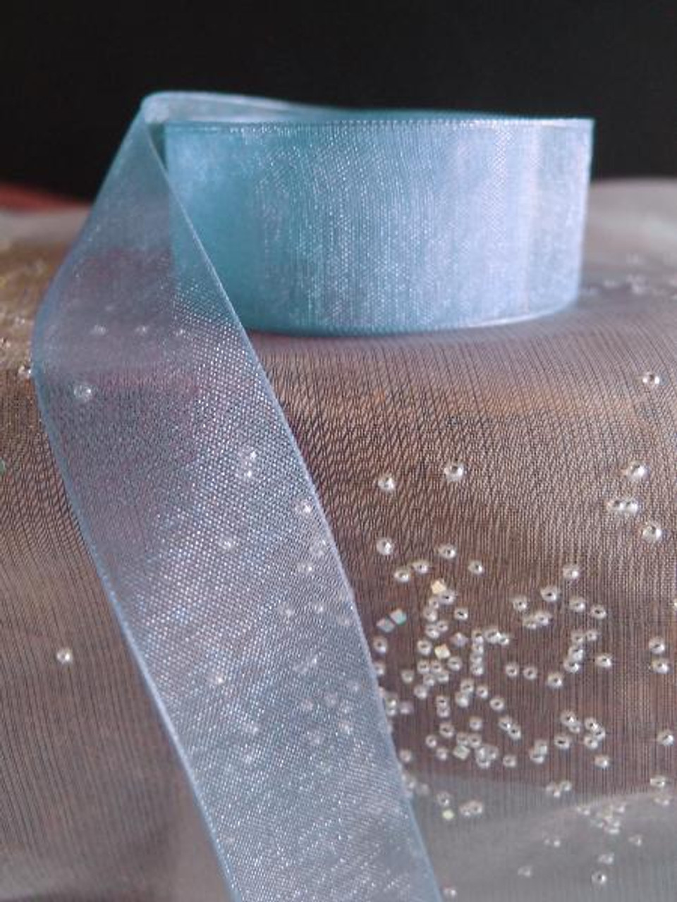 Light Blue Sheer Ribbon with Monofilament Edge (6 sizes)