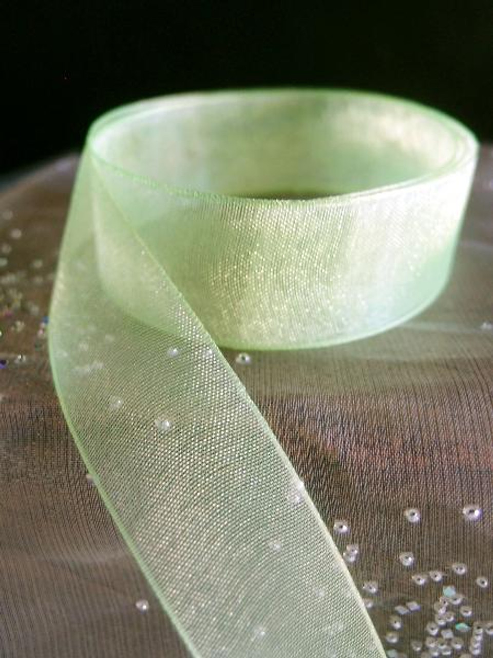 Neon Green Sheer Ribbon with Monofilament Edge (3 sizes)