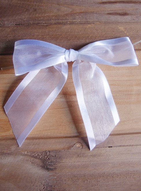 White Organza Satin Edge Pre-tied 4.5" Bow w/Twist-tie