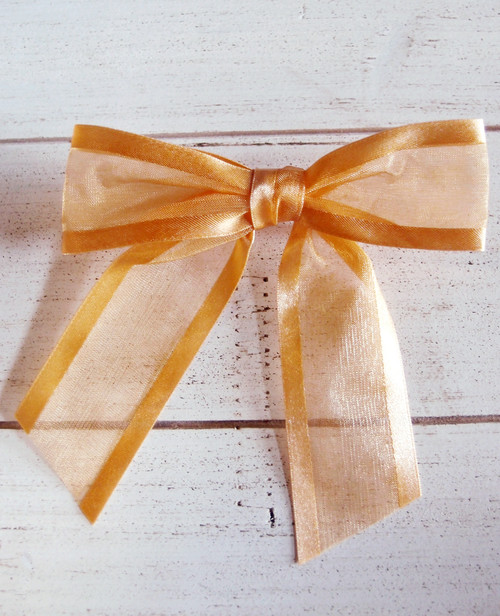  Peach Organza Satin Edge Pre-tied 4.5" Bow w/Twist-tie