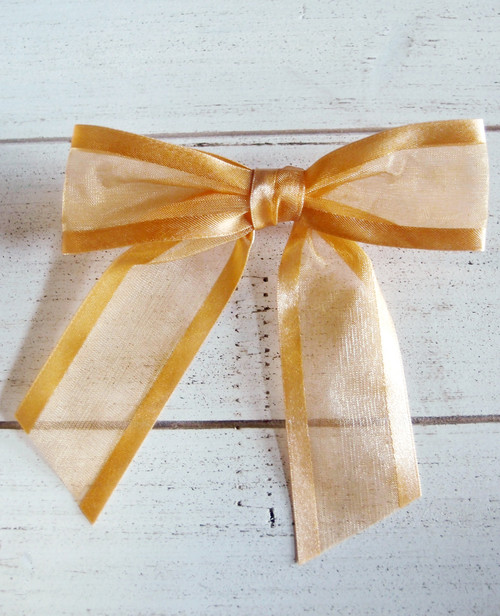  Gold Organza Satin Edge Pre-tied 4.5" Bow w/Twist-tie