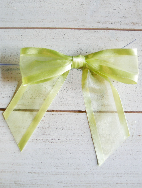  Lime Organza Satin Edge Pre-tied 4.5" Bow w/Twist-tie