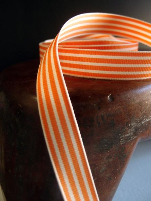 Orange & Ivory Seersucker Striped Grosgrain (3 sizes)