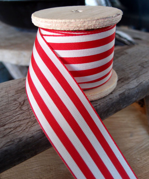 Hot Red & Ivory Striped Ribbon (5 sizes)