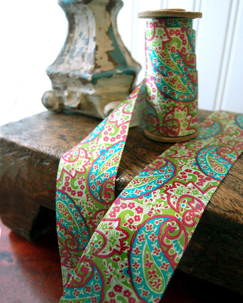 Paisley Satin Ribbon Green