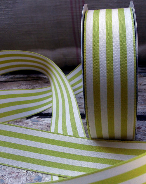 Lime Green & Ivory Striped Ribbon (5 sizes)