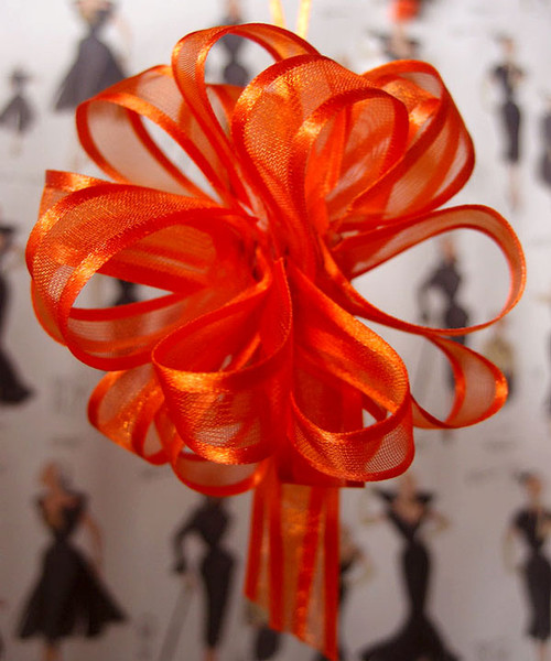 Wholesale Pull Bows, Orange Pull Bows, Sheer with Satin Edge Pull Bow | Packaging Decor Wholesale Pull Bows, Orange Pull Bows, Sheer with Satin Edge Pull Bow | Packaging Decor