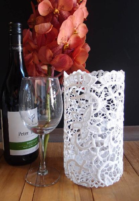 Stiffened Lace Vase & Wine Bottle Holder 8" (LS192-81)