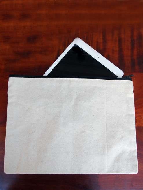 Cotton Canvas Flat Zipper Pouch 13" x 9.5"