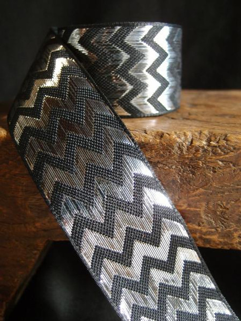 Silver Metallic Chevron on Black Ribbon