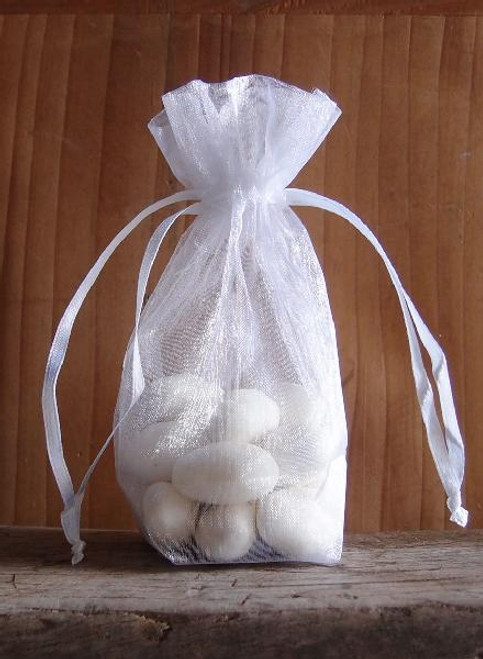 White Gusseted Sheer Bag  with Satin Cord  (3 sizes) 