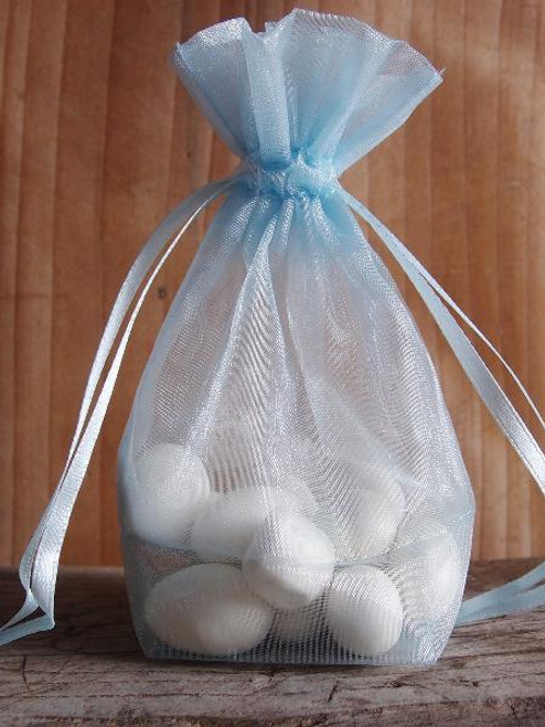 Light Blue Gusseted Sheer Bag with Satin Cord (2 sizes)