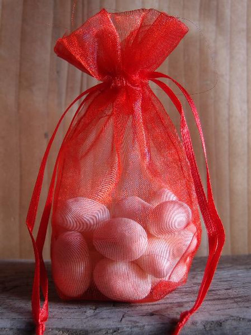 Red Gusseted Sheer Bag with Satin Cord (3 sizes)