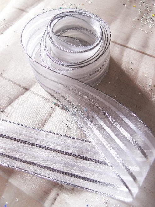 White Satin Stripe Sheer Wired Ribbon, 1-1/2x25 Yards