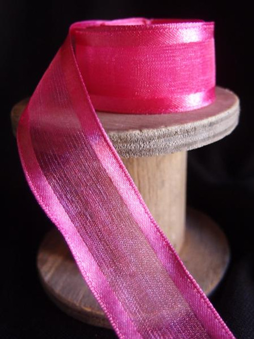 Shocking Pink Satin Edge Sheer Wired Ribbon, 1-1/2x25 Yards