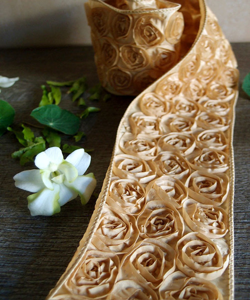 Gold Rose Petal Ribbon with Wire Edge