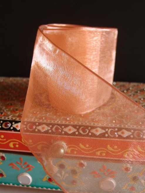 Peach Sheer Ribbon with Wired Edge (2 sizes)