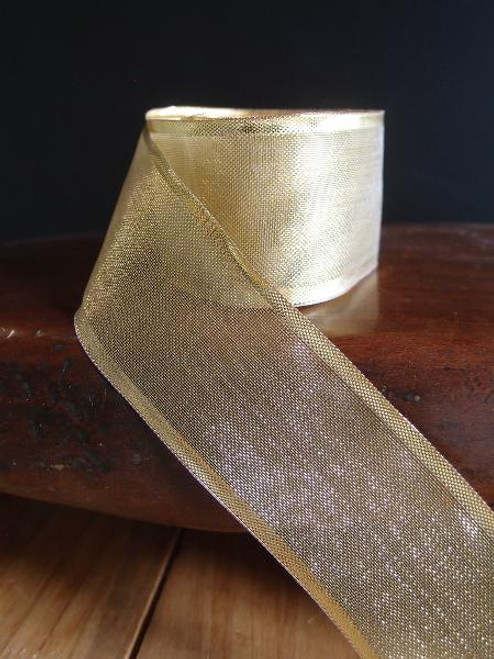 Gold Satin Stripe Sheer Wired Ribbon, 1-1/2x25 Yards