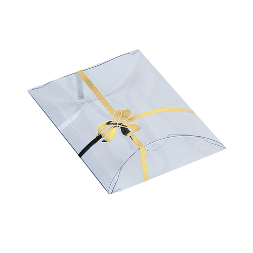 Clear w/Printed Gold Ribbon PET Pillow Box Clear w/Printed Gold Ribbon PET Pillow Box
