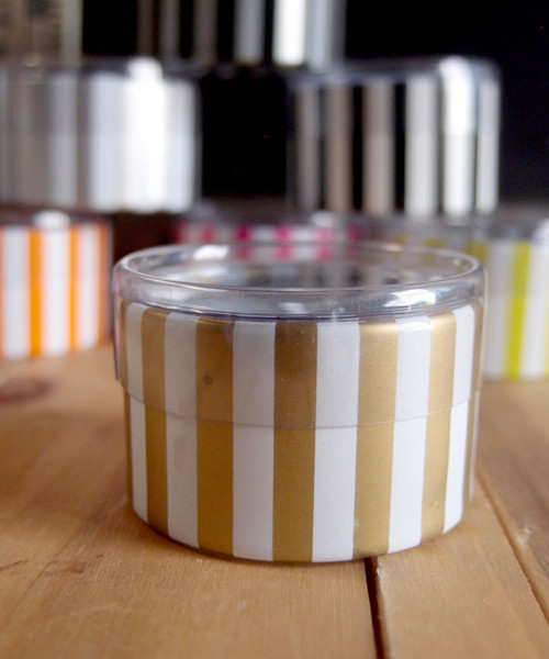 2"dia. x 1"H Cylinder Box-White/Gold Stripes