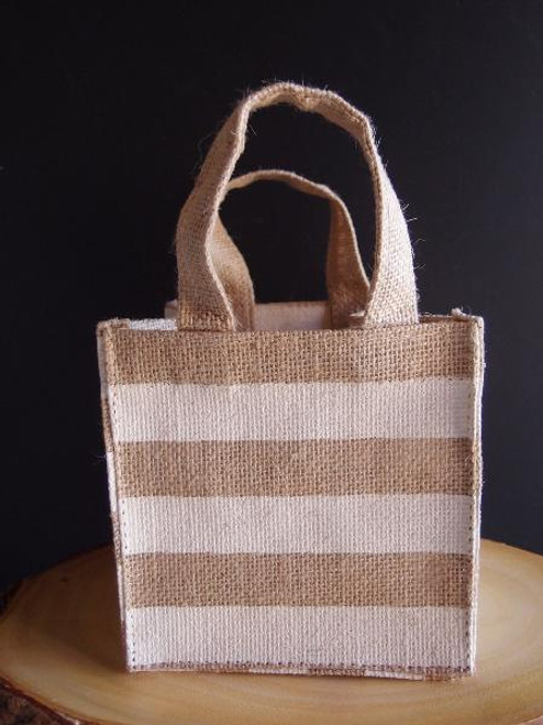 Jute Plant Tote with White Stripes - 6" x 6" x 6"