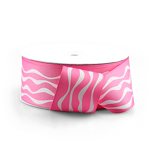 Pink w/White Wave Print Grosgrain Ribbon