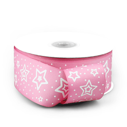 Pink w/Star Print Grosgrain Ribbon