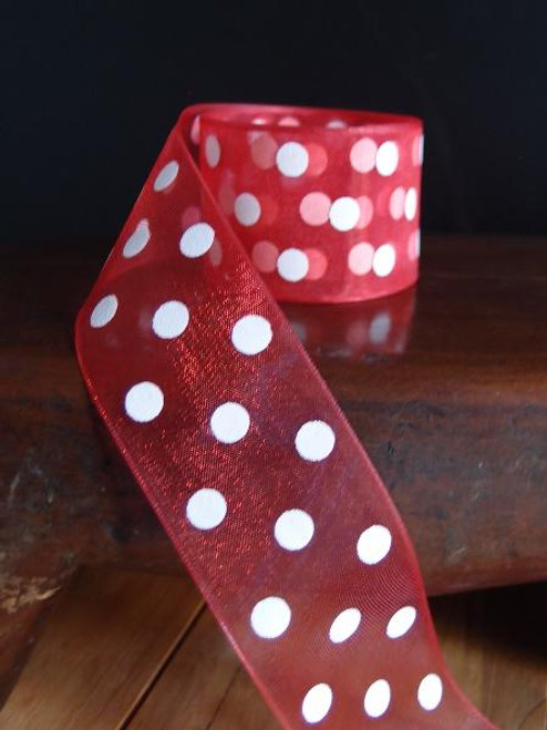 Red Sheer Ribbon with White Dots