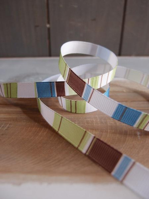 Blue-Teal-Brown-White Vertical Stripes Grosgrain Ribbon