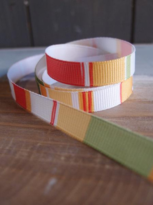 Orange-White-Yellow-Moss Vertical Stripes Grosgrain Ribbon