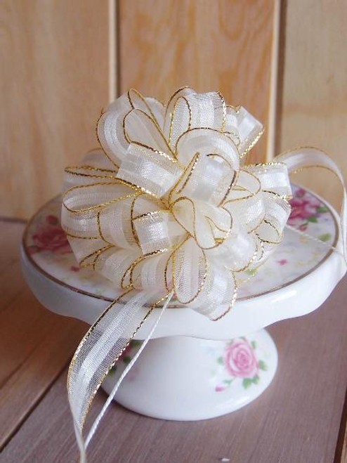 Ivory with Gold Edge Pull Bow Ribbon