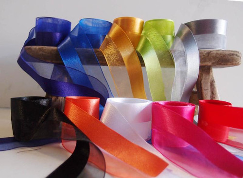 White Half Sheer Half Satin Ribbon (2 sizes)